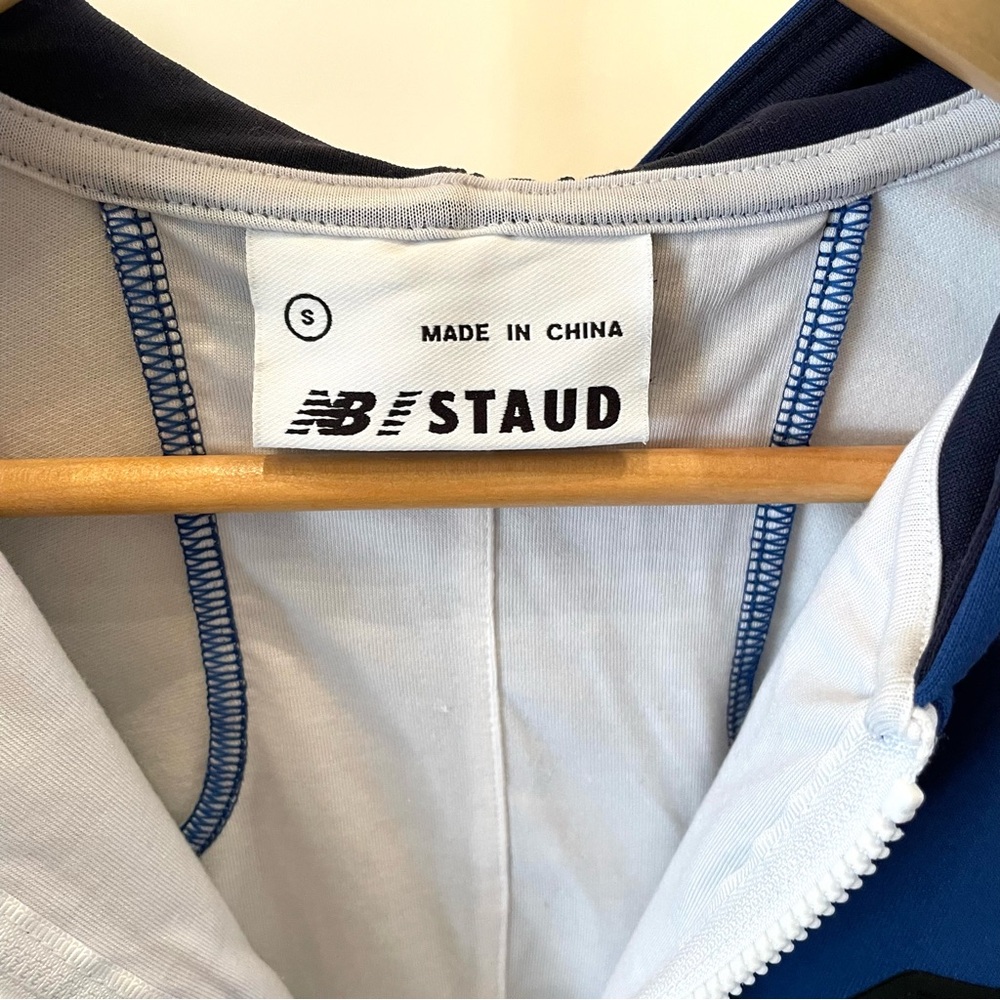New Balance x STAUD Blue and White Zip-Up Retro Hoodie - Picture 3 of 8